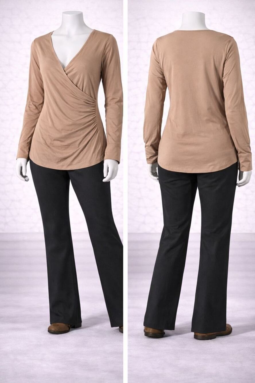Universal Standard Cross Top Amphora Brown Wrap Ruched Long Sleeve NWT Sz S boho
